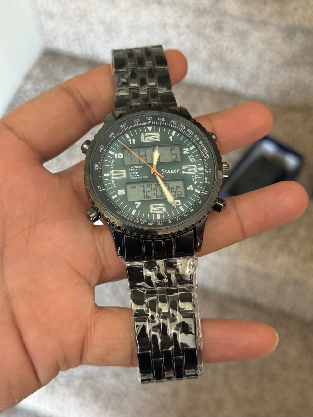 Stauer Men’s Black Stainless Steel Metropolis Chronograph Watch digital/analog